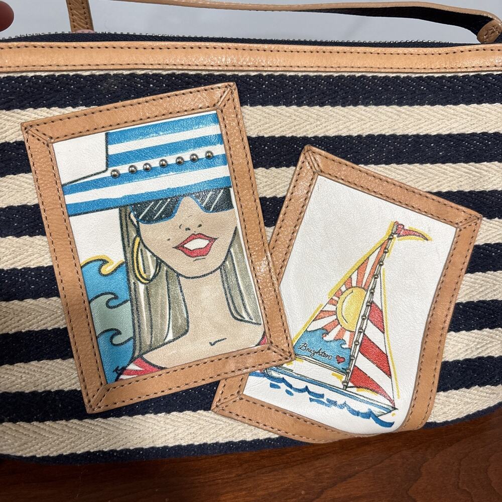 Brighton Fashionista “Laguna” Striped Canvas & Leather Crossbody Pouch Purse med - Picture 6 of 12